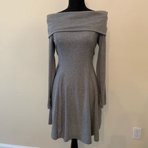 Grey Off the Shoulder long sleeve flare dress